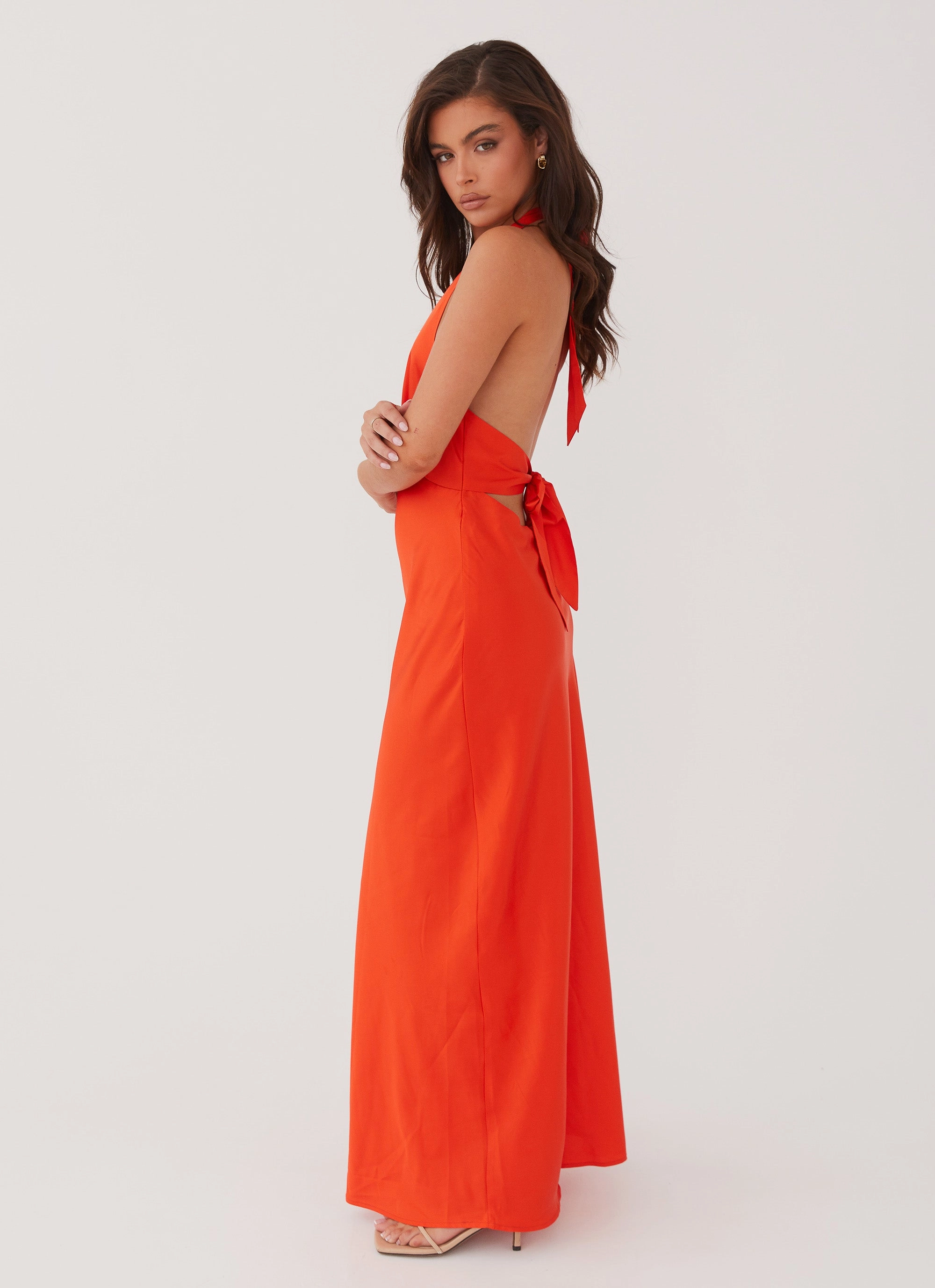 Heavy Hearted Satin Maxi Dress - Sunset Polite Tone High-waisted evening piece