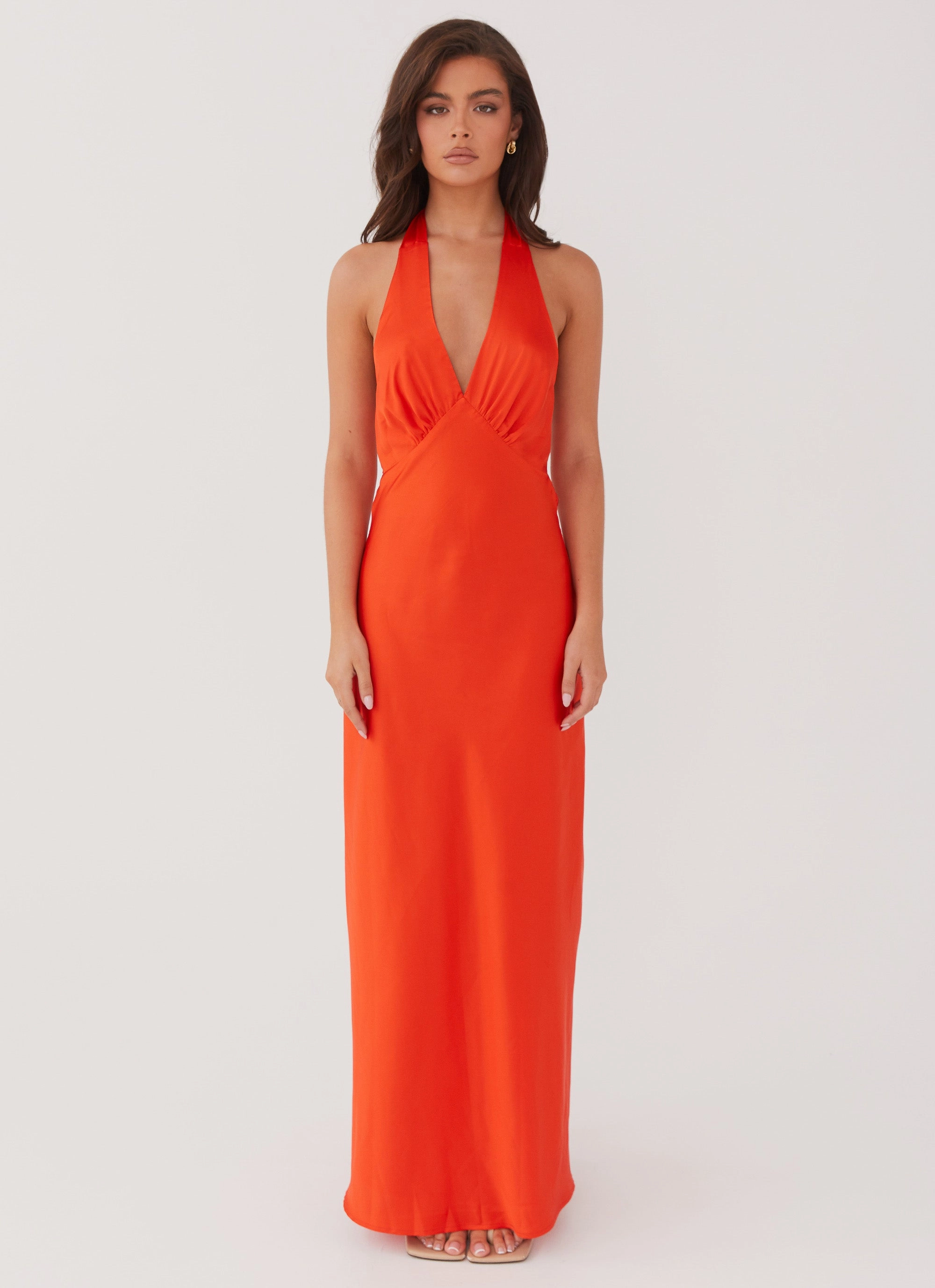 Heavy Hearted Satin Maxi Dress - Sunset Shared Glow Fresh Appeal