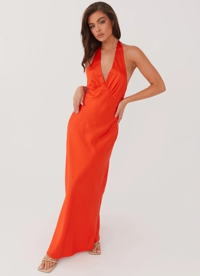 Air Layer Heavy Hearted Satin Maxi Dress - Sunset