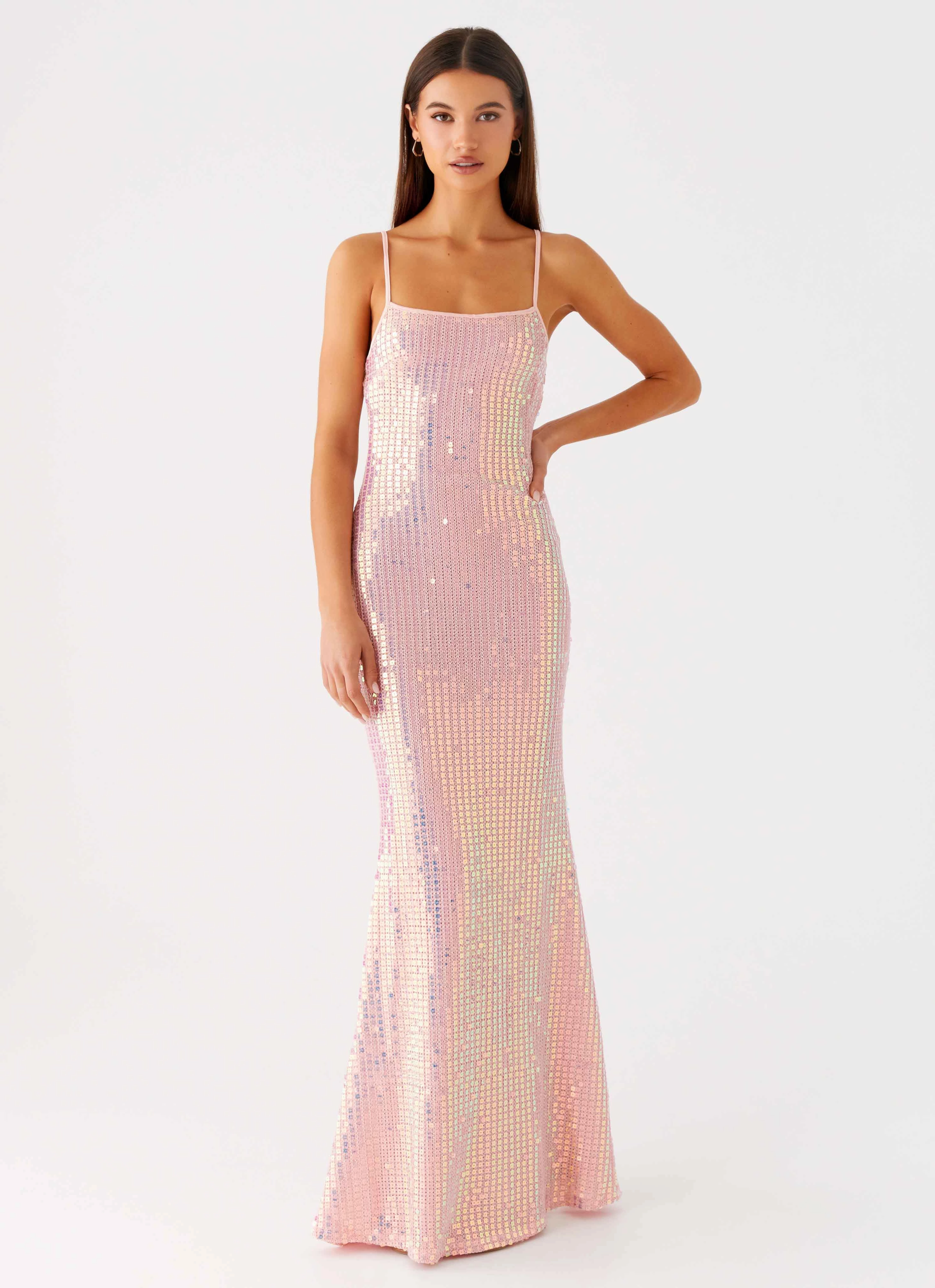 Soft Contour Attitude Knit Sequin Maxi Dress - Iridescent Pink