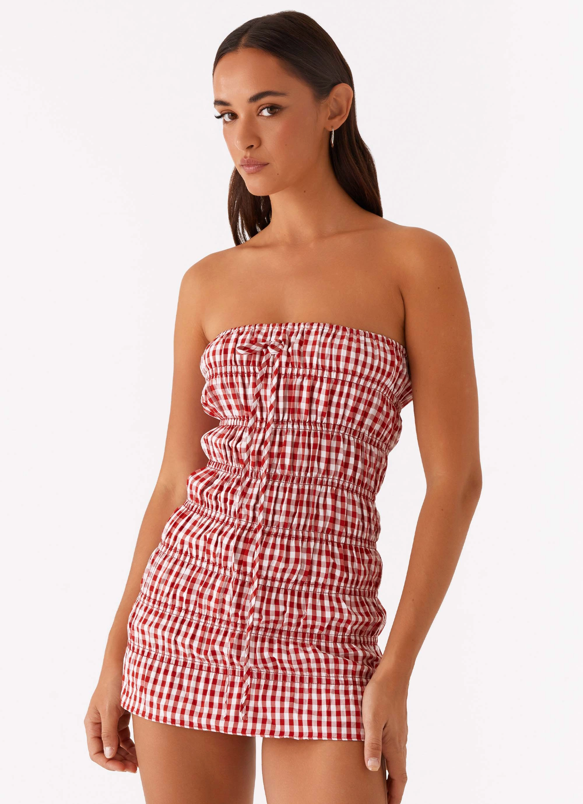 Adele Mini Dress - Red Gingham Layered Wear Chic Energy