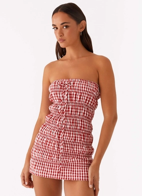 Adele Mini Dress - Red Gingham Layered Wear Chic Energy
