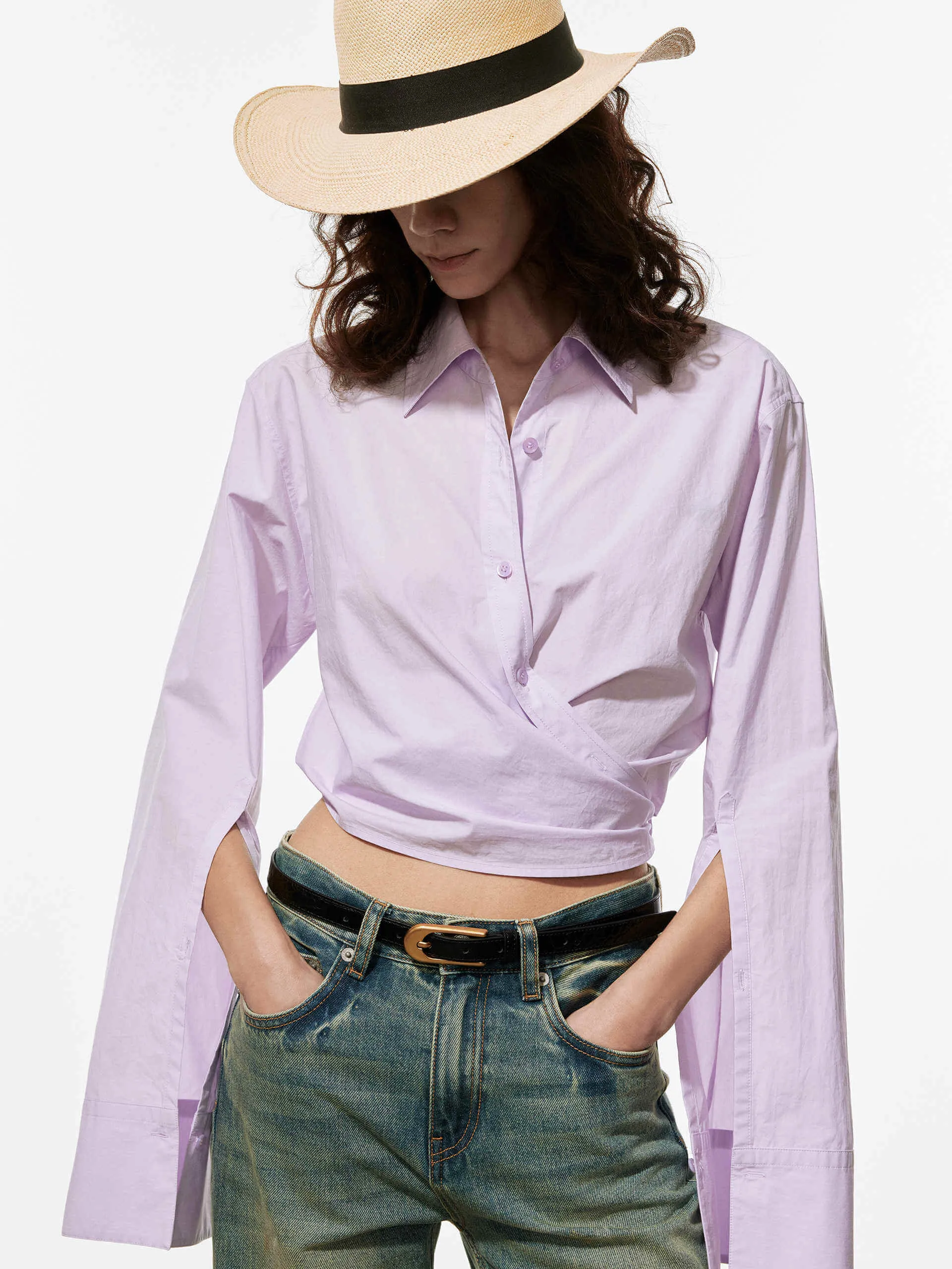 Lightweight Layer Cotton Wrap Cropped Top