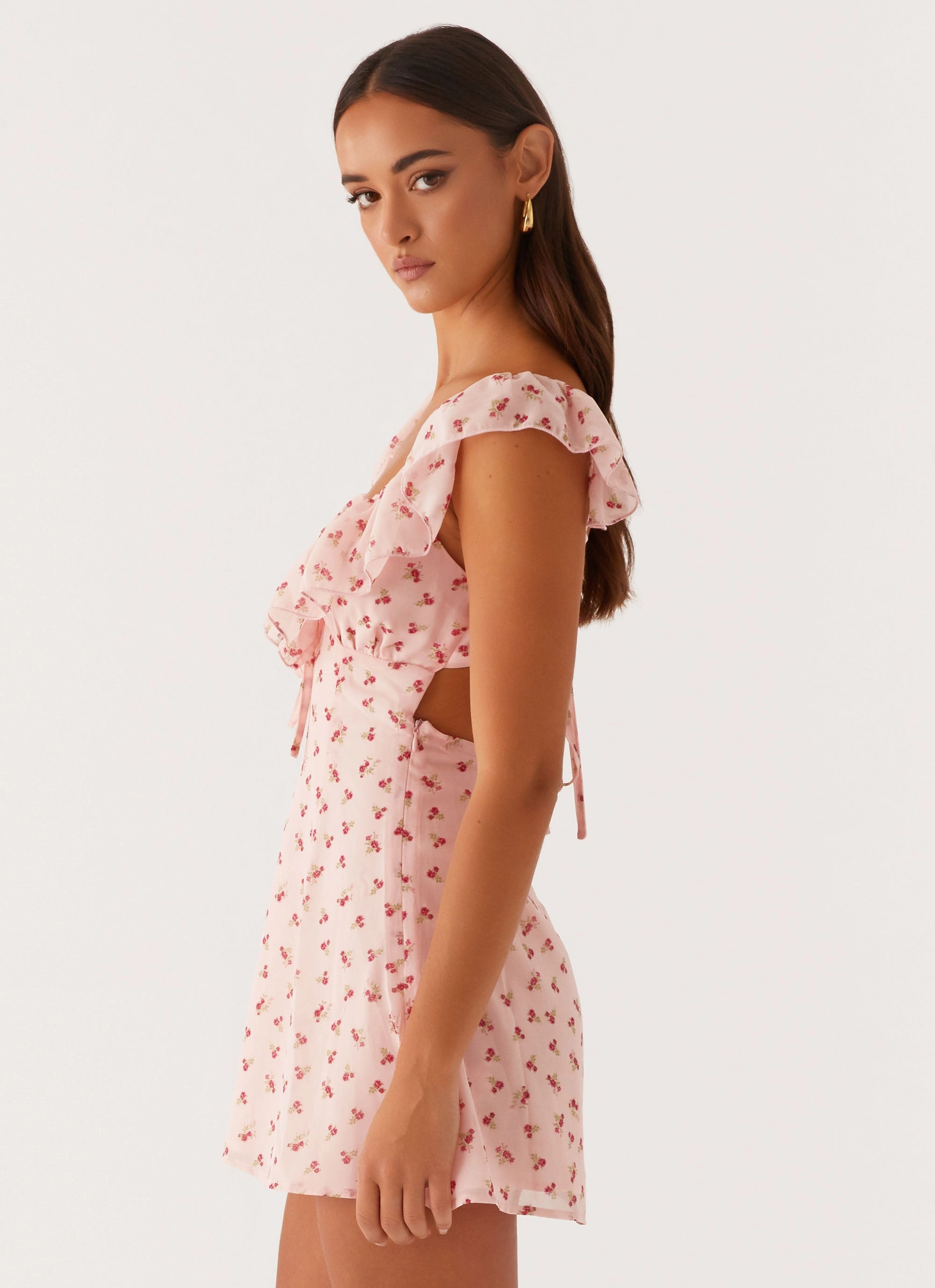 Mood Friendly Adrina Ruffle Mini Dress - Pink Flower