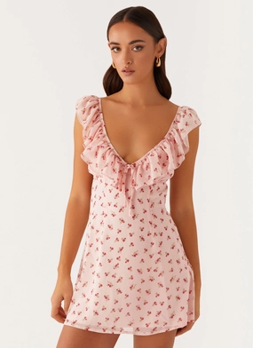 Adrina Ruffle Mini Dress - Pink Flower FlexibleClosure urban vibe