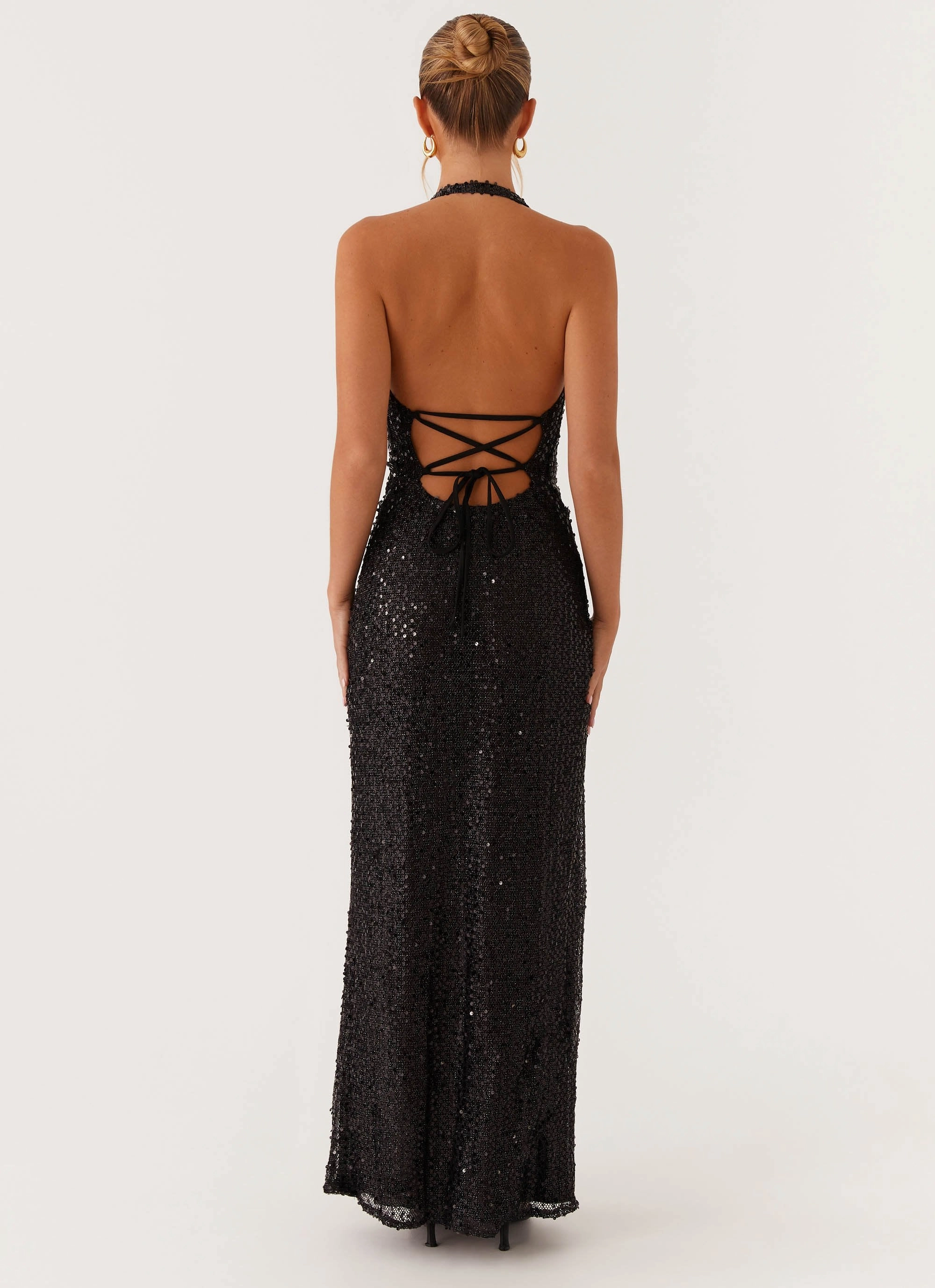 After Tonight Sequin Cowl Neck Maxi Dress - Black Light and Breezy LowProfileZipper