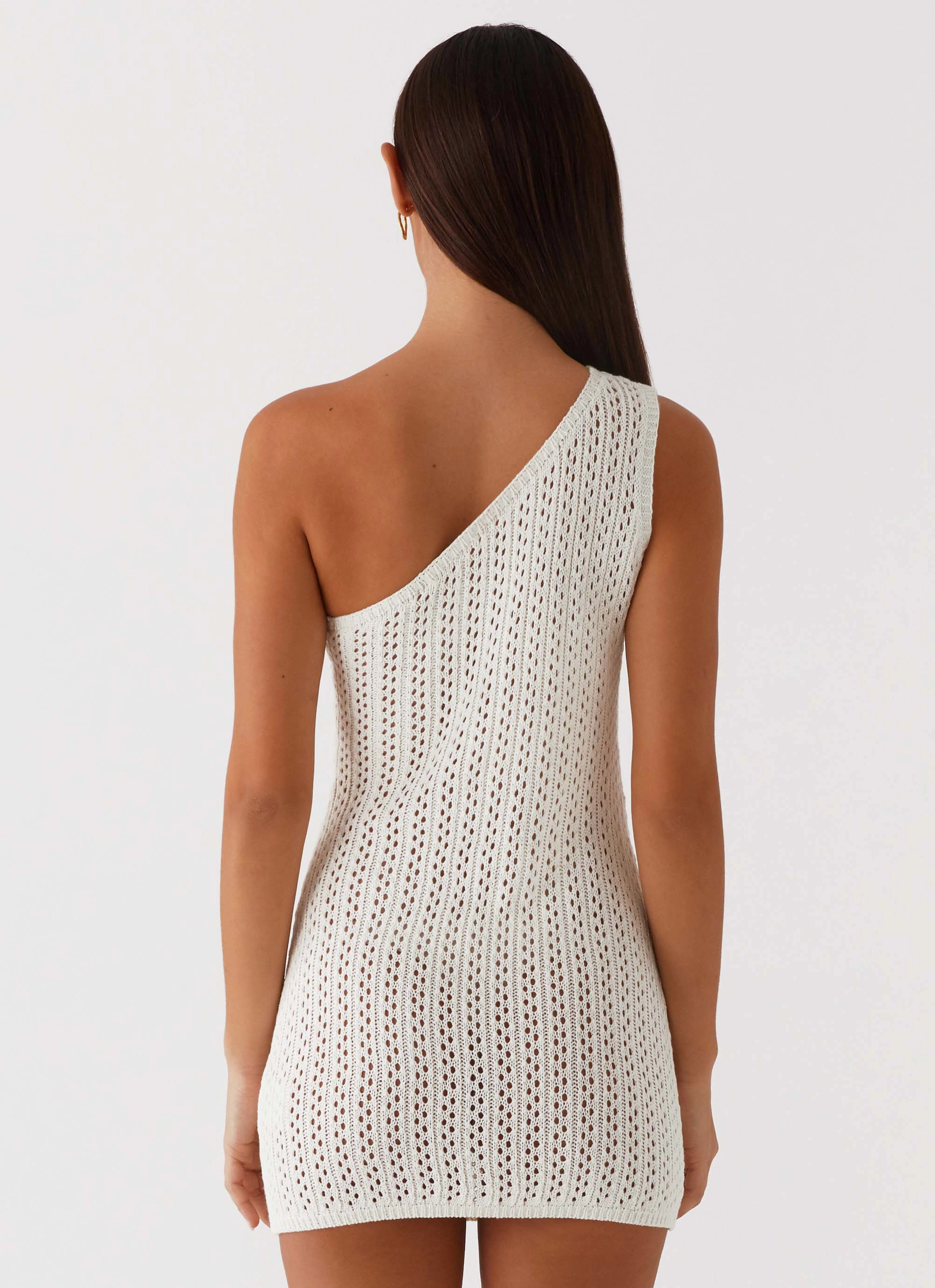 Afterglow One Shoulder Crochet Mini Dress - Ivory Bold Structure Flexible Layers