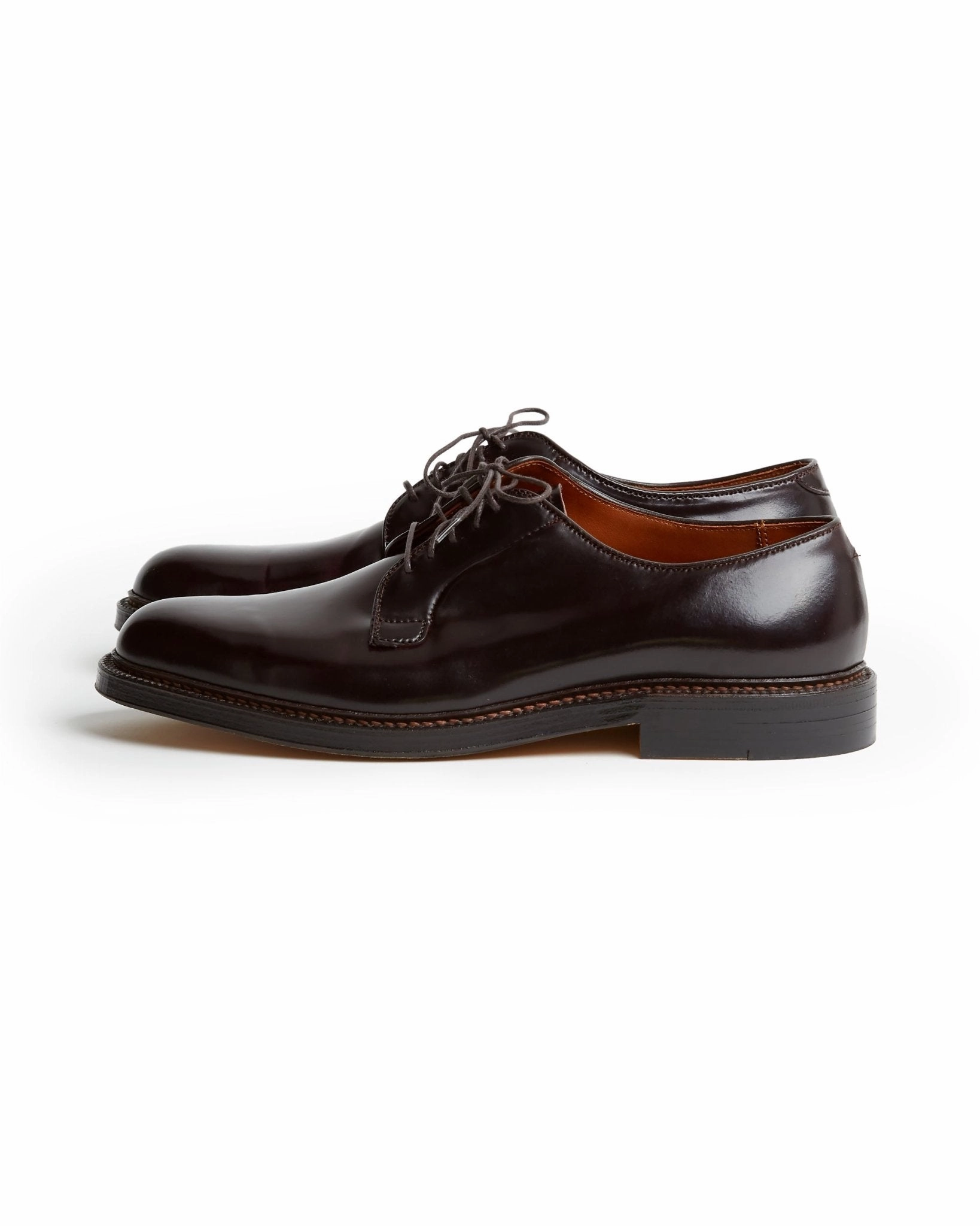 Stacked Leather Heel Alden Cordovan Plain Toe Blucher Shoe: Dark Burgundy 990