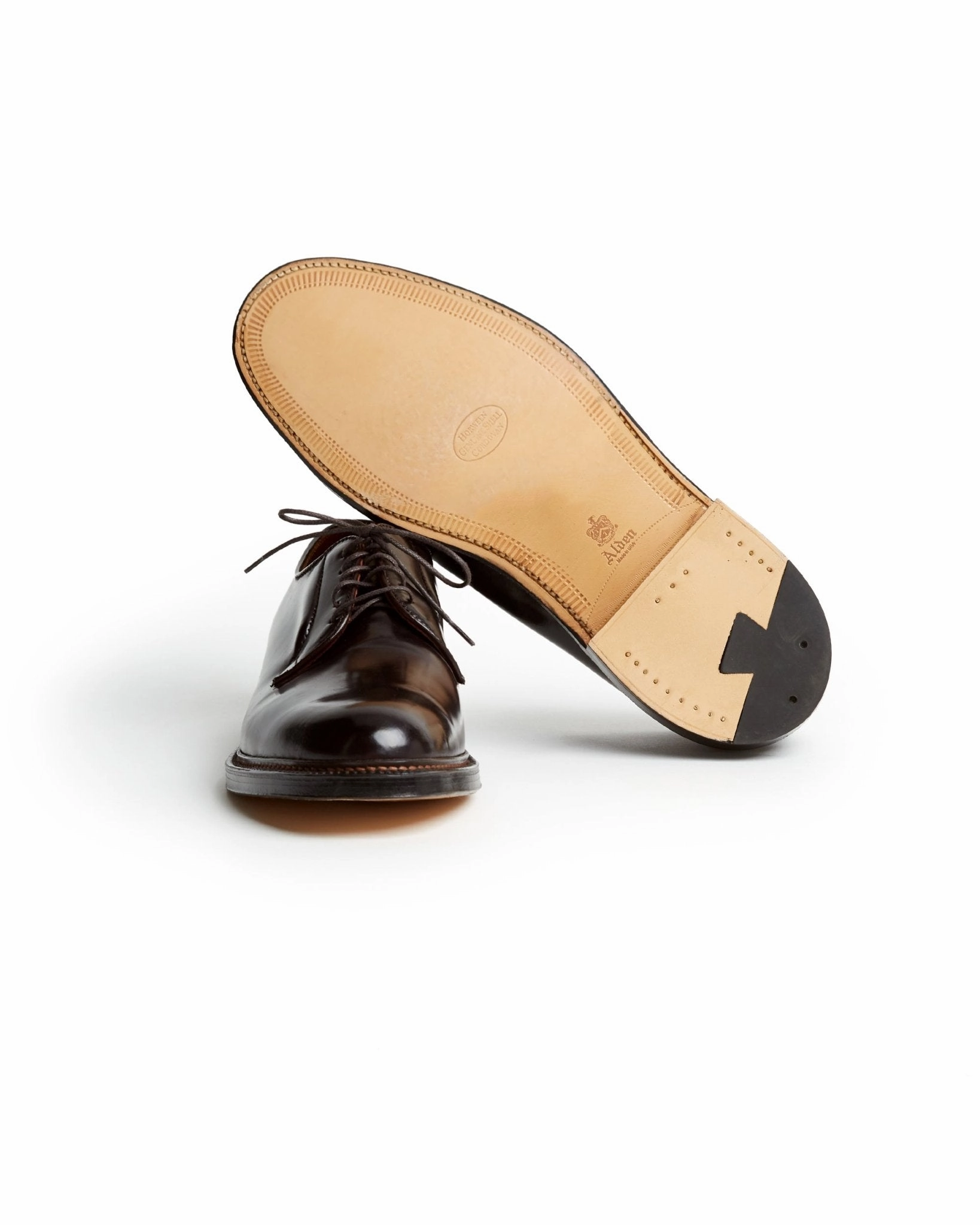 Alden Cordovan Plain Toe Blucher Shoe: Dark Burgundy 990 Breathable Perforated Detail