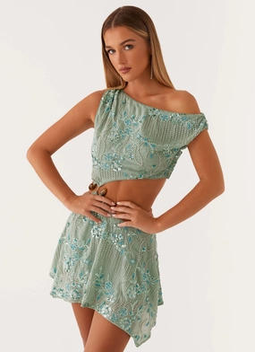 Aletta Sequin Mini Dress - Mint Soft Gradient