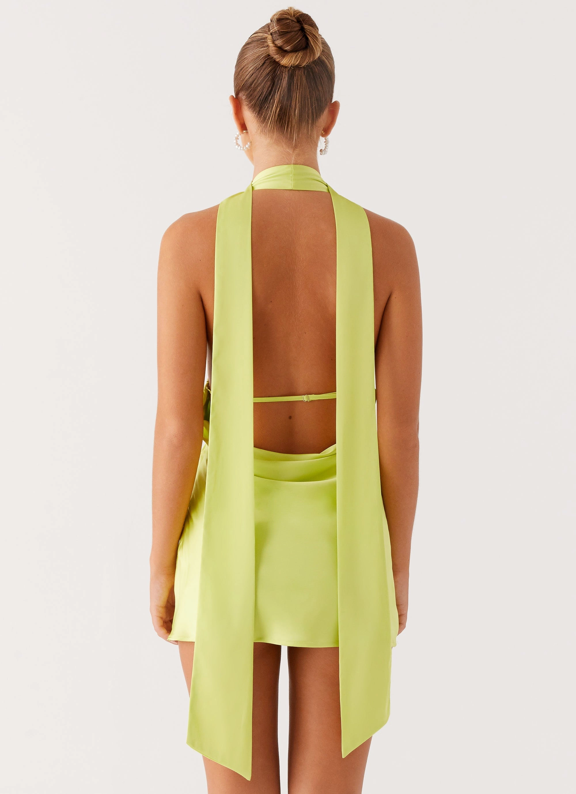 Alicia Satin Halter Mini Dress - Sunny Lime Lounge Texture