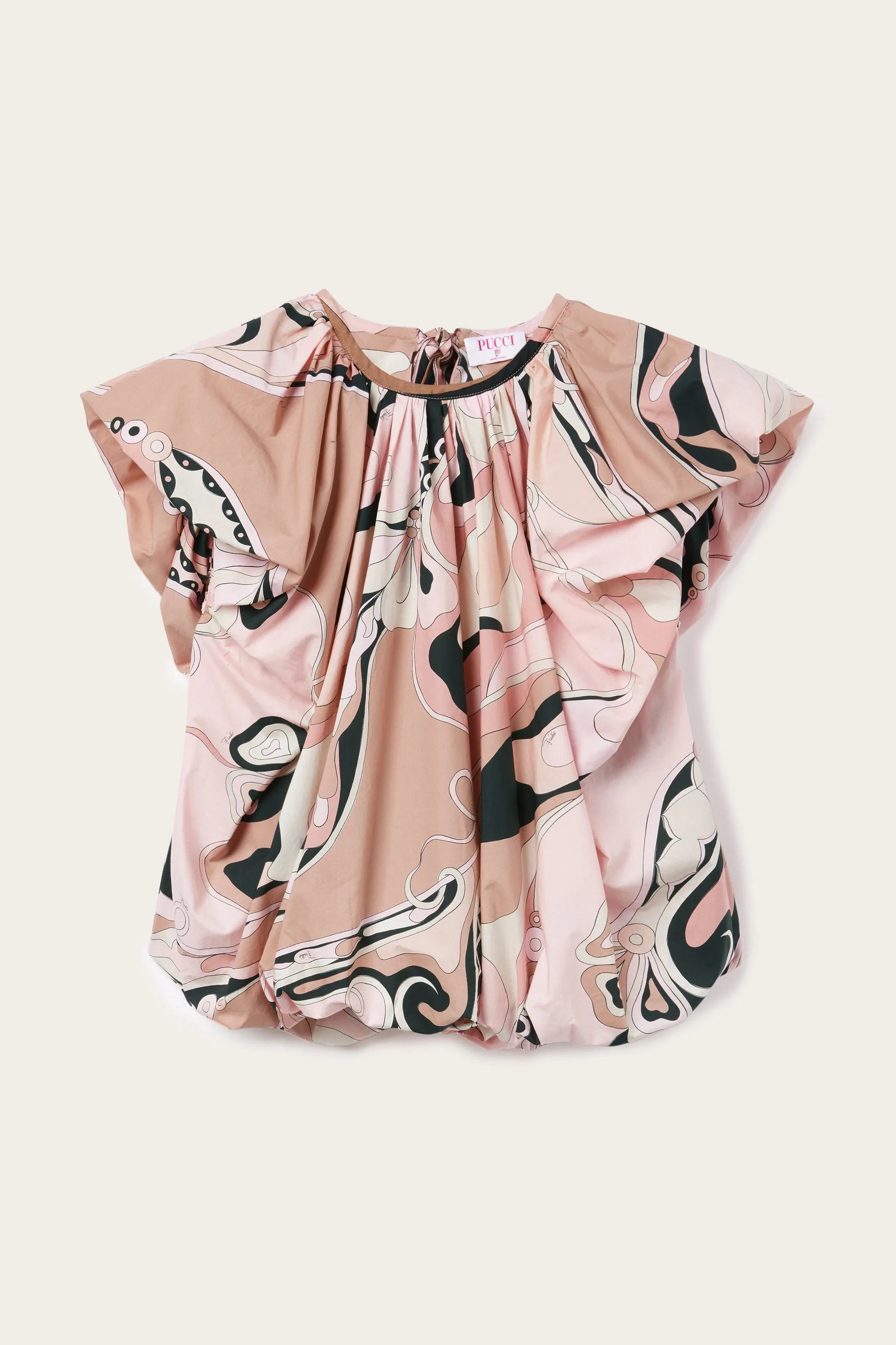 Multi Pocket Design Hooded Neckline Orchidee Print Voluminous Top