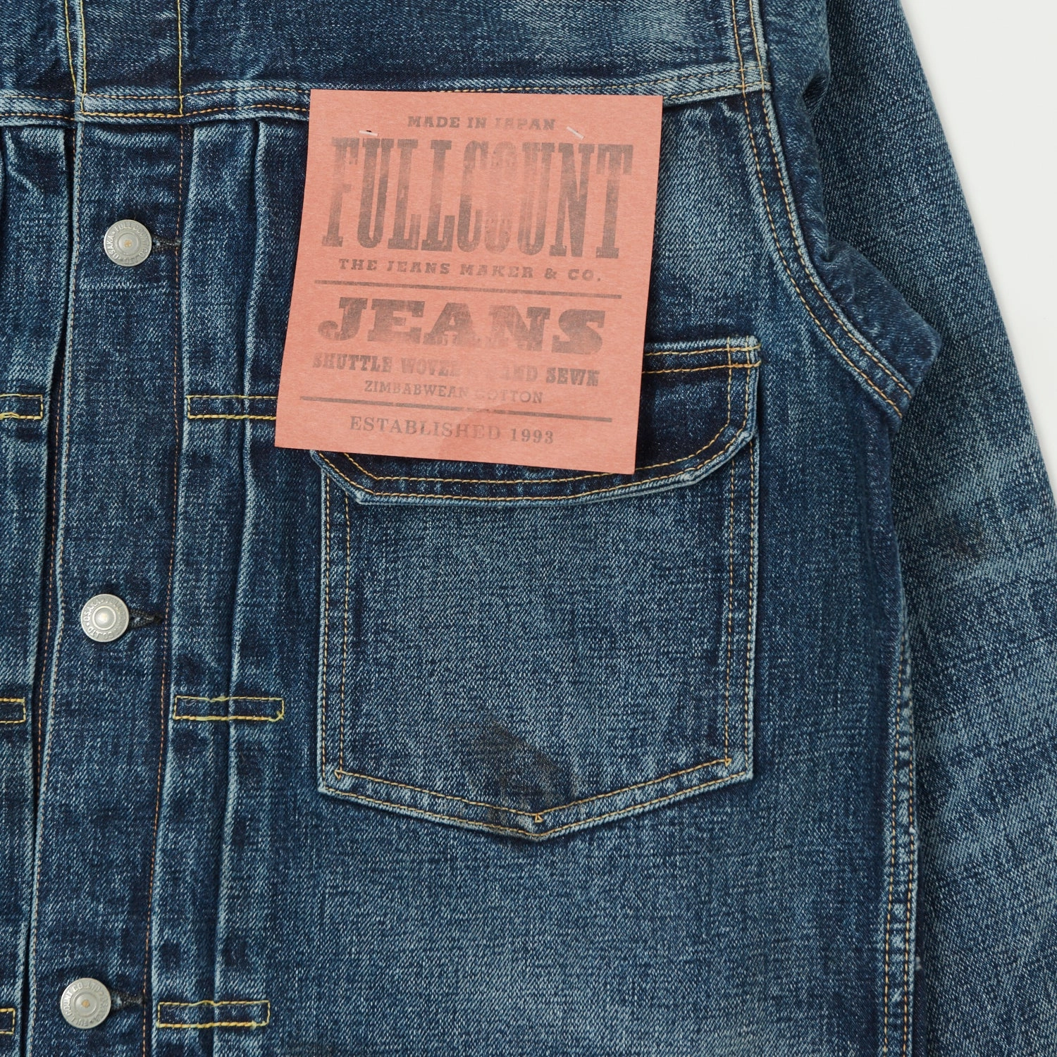 Ribbed Knit Cuffs Full Count 2102XX 15.5oz Type II Denim Jacket - 'Fear of the Dark' Wash