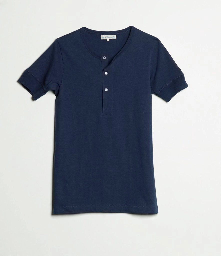Merz b. Schwanen 207 Short Sleeve Henley - Ink Blue Sport Wear