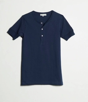 Merz b. Schwanen 207 Short Sleeve Henley - Ink Blue Sport Wear
