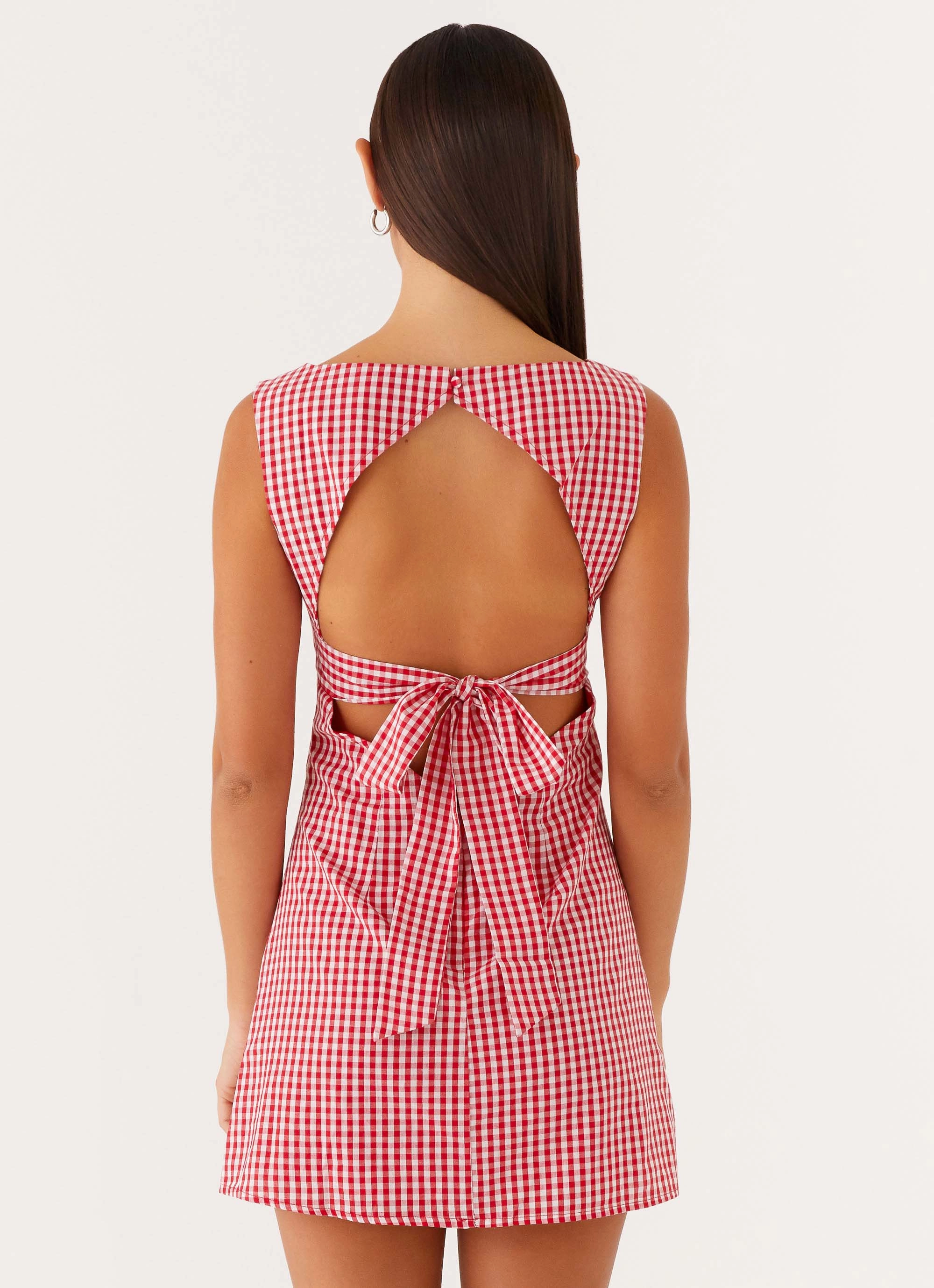 Vibrant evening gown Fashionable Fit Lotus Tie Back Mini Dress - Red Gingham