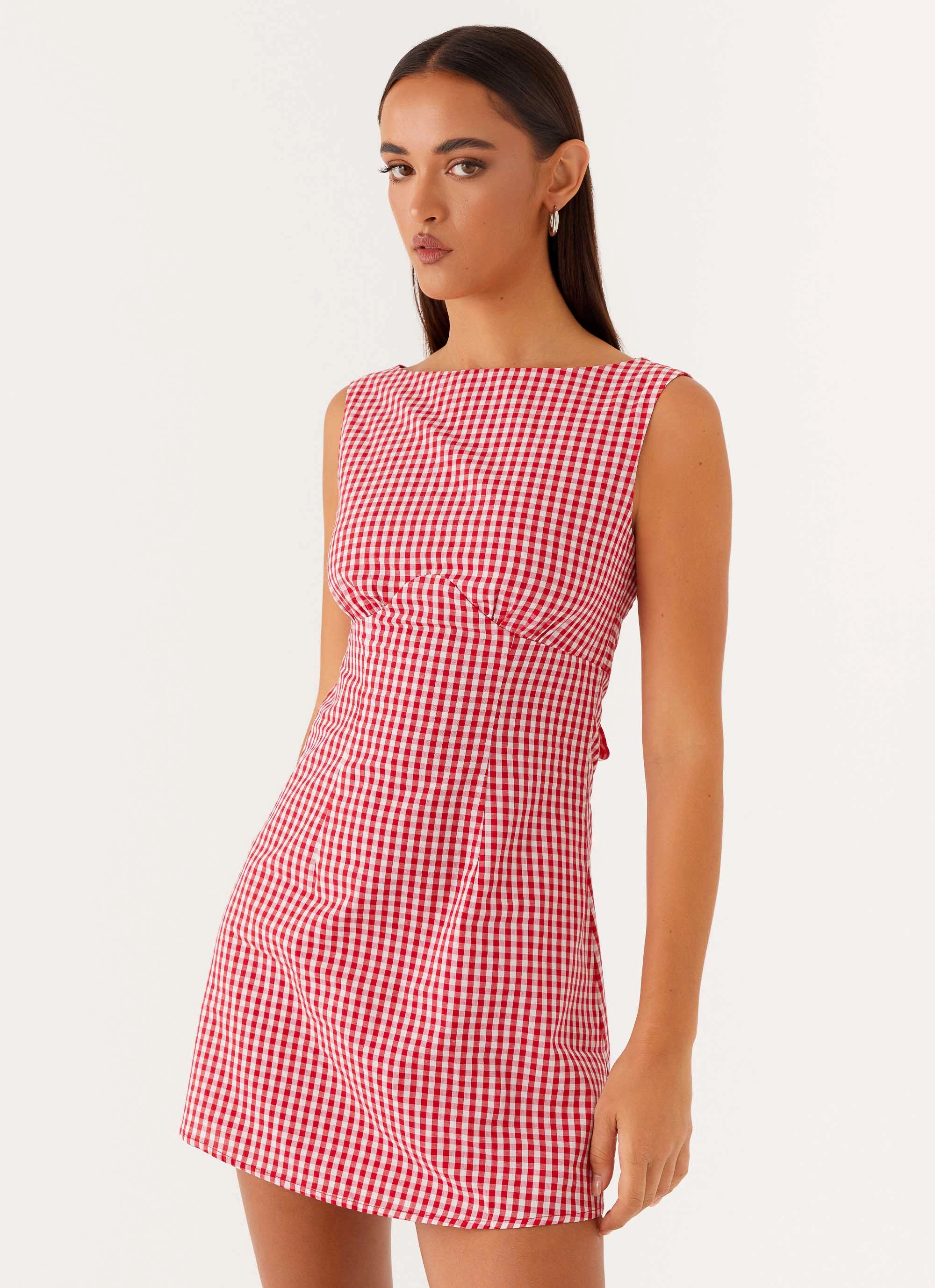 Lotus Tie Back Mini Dress - Red Gingham Versatile Comfort