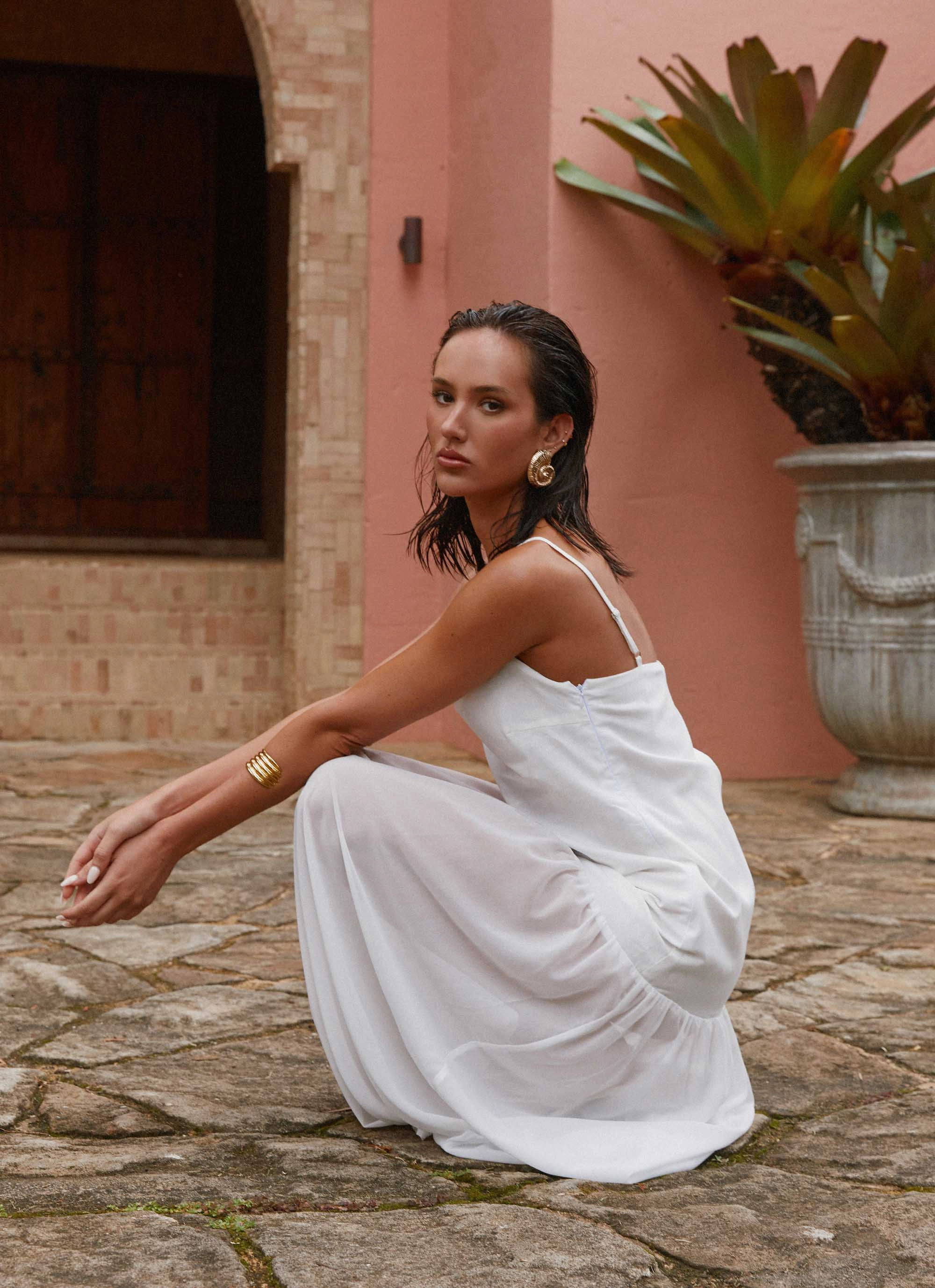 Calm Style Heavenly Linen Maxi Dress - White