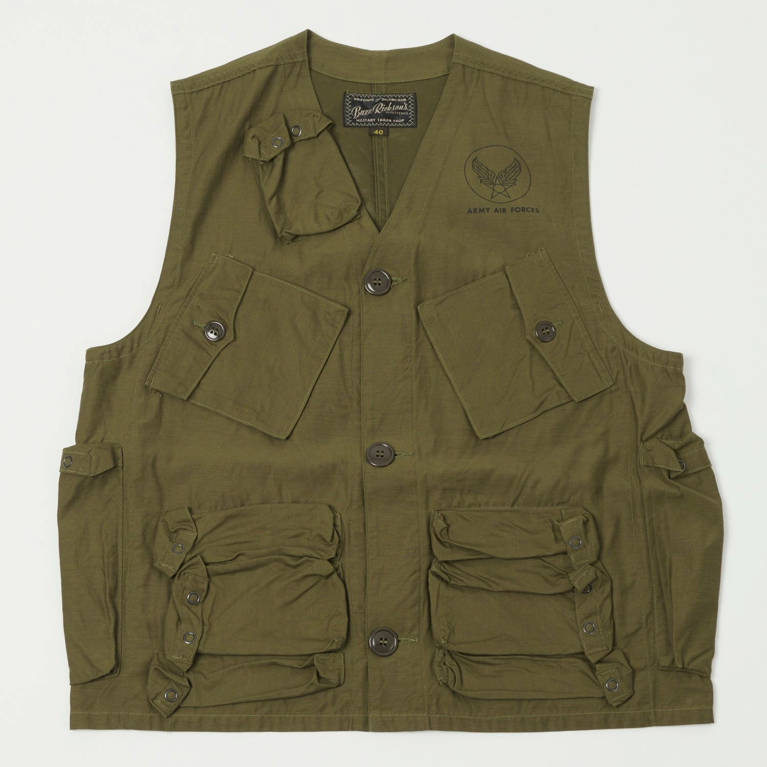 mesh panels Thermoregulating Material Buzz Rickson's U.S. Army C-1 Civilian Vest - Olive