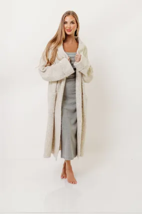 Smooth Seam DoubleLayered Collar Amina Ribbed Knit Long Cardigan Jacket in Light Taupe