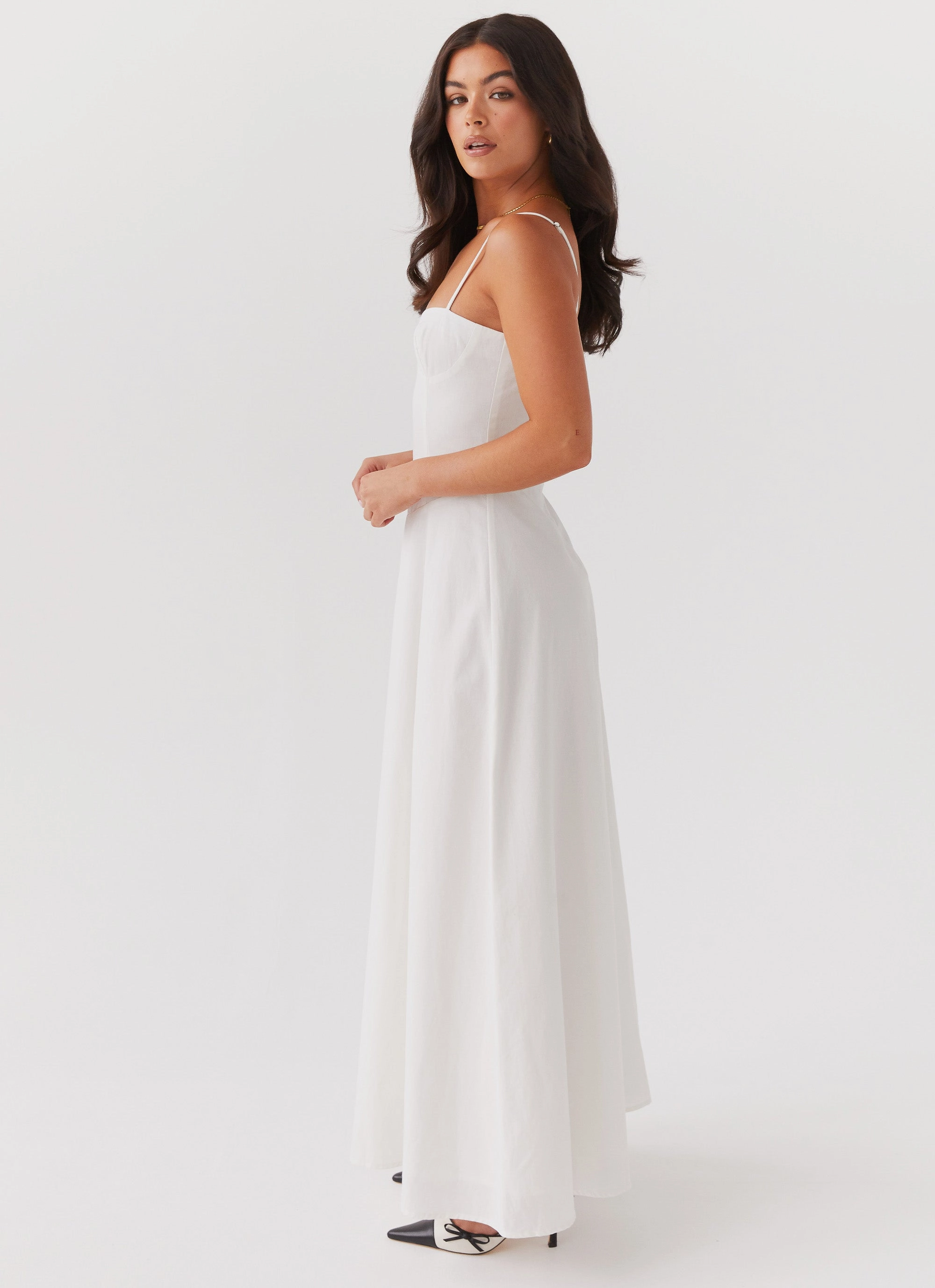 Calm Touch Angelina Linen Maxi Dress - White