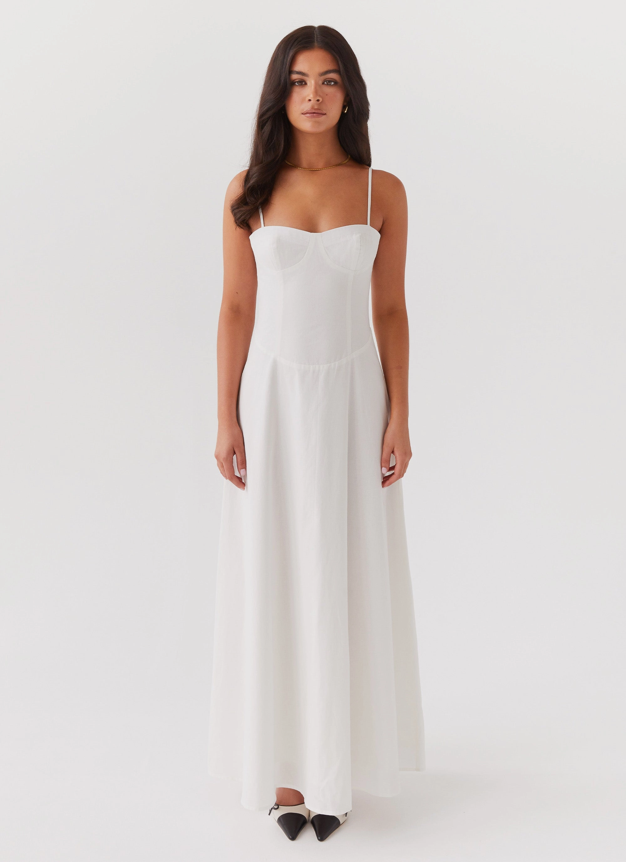 Angelina Linen Maxi Dress - White Brunch Outfit