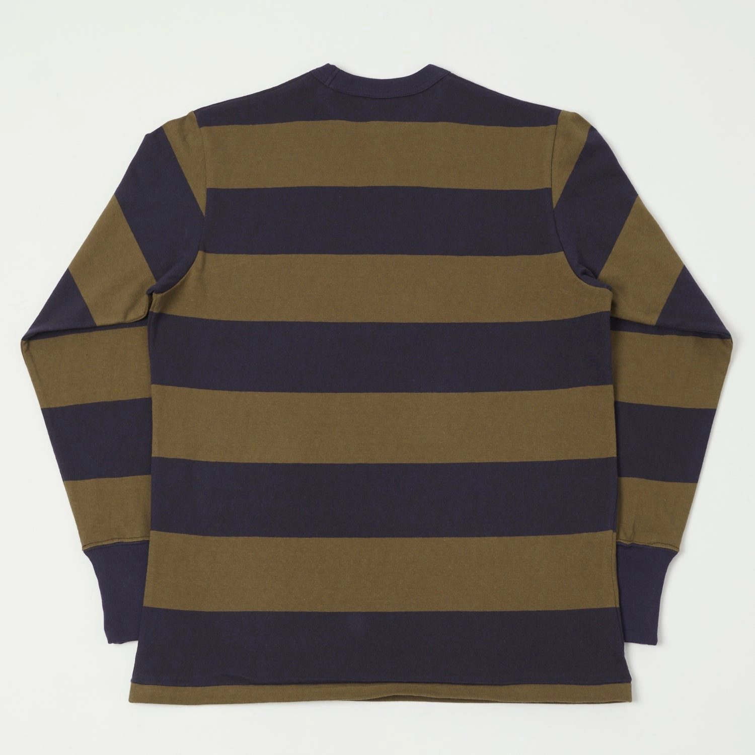 Daily Comfort Recycled Polyester Freewheelers & Co Power Wear Horizontal Stripe Set-In Long Sleeve Tee - Navy/Khaki