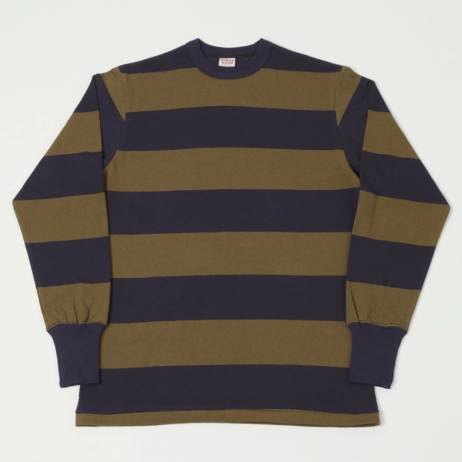 Freewheelers & Co Power Wear Horizontal Stripe Set-In Long Sleeve Tee - Navy/Khaki Garment Dyed Seasonal Comfort Style