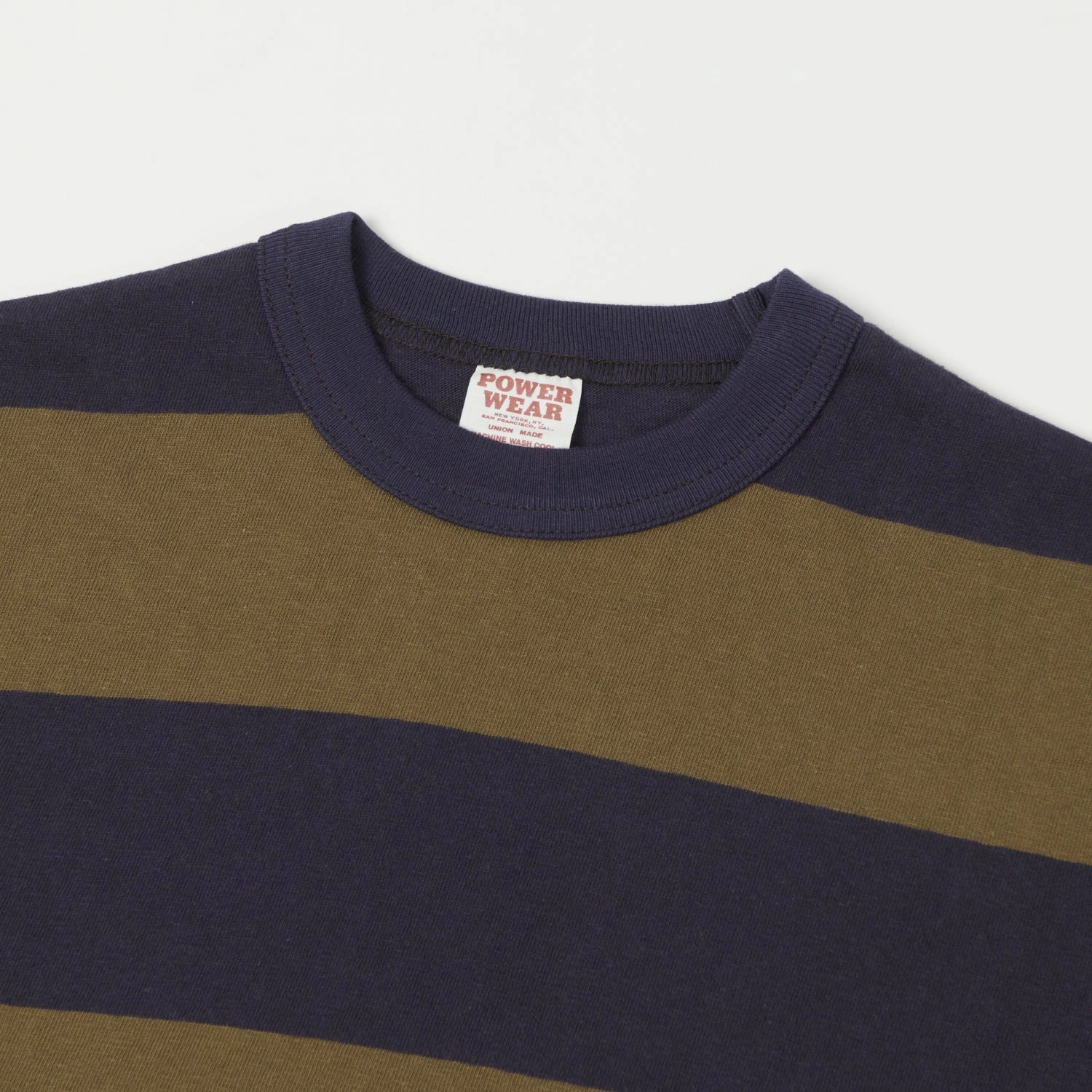 Outdoor Outfit Style Freewheelers & Co Power Wear Horizontal Stripe Set-In Long Sleeve Tee - Navy/Khaki