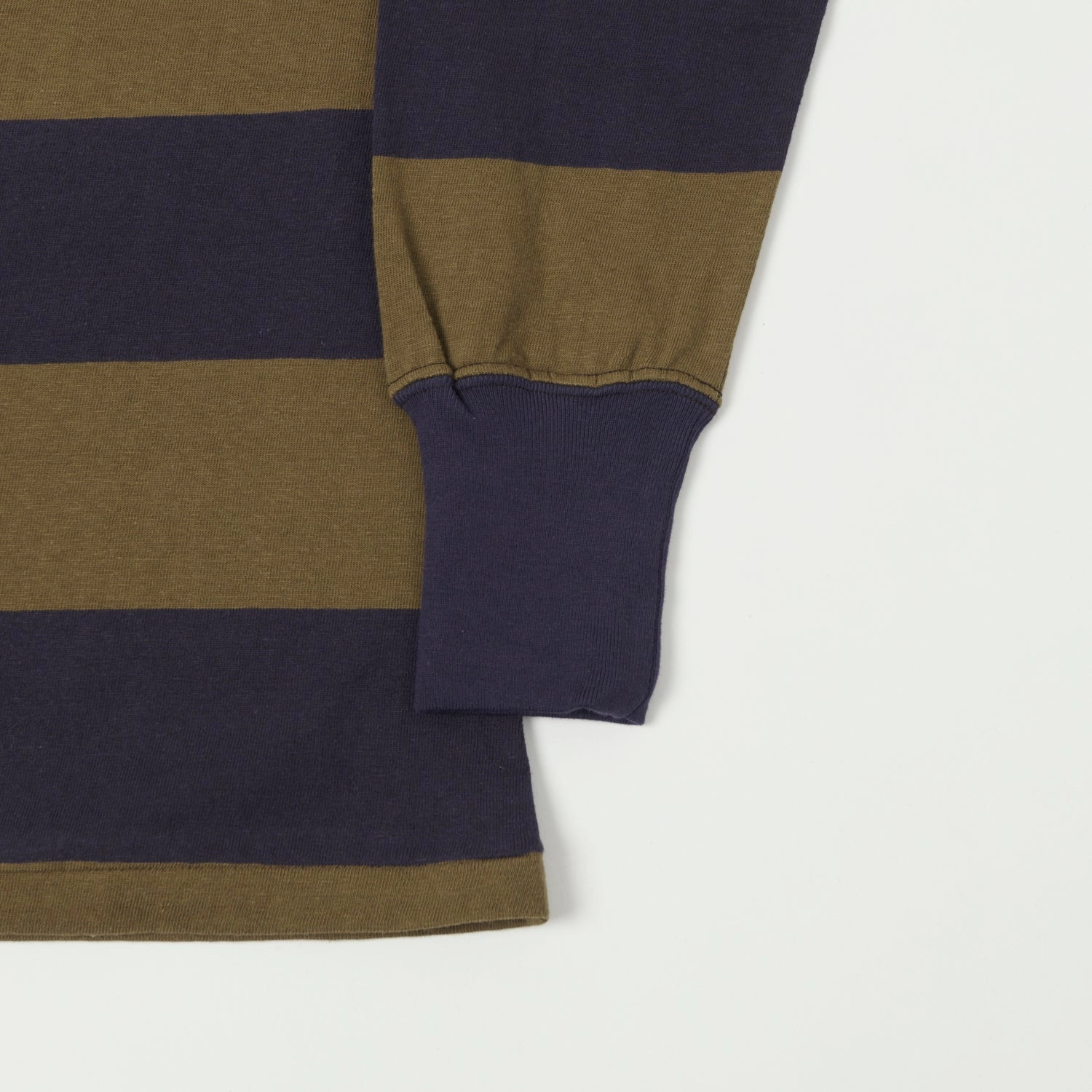 Freewheelers & Co Power Wear Horizontal Stripe Set-In Long Sleeve Tee - Navy/Khaki Collared formality