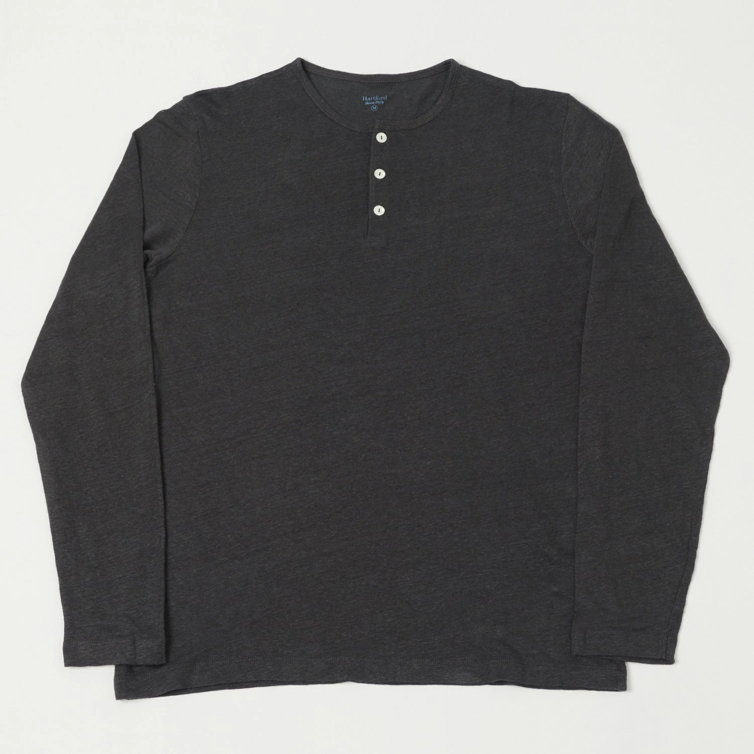 Hartford Linen Henley - Charcoal Light and Soft Low Profile Collar