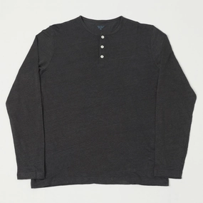Hartford Linen Henley - Charcoal Light and Soft Low Profile Collar
