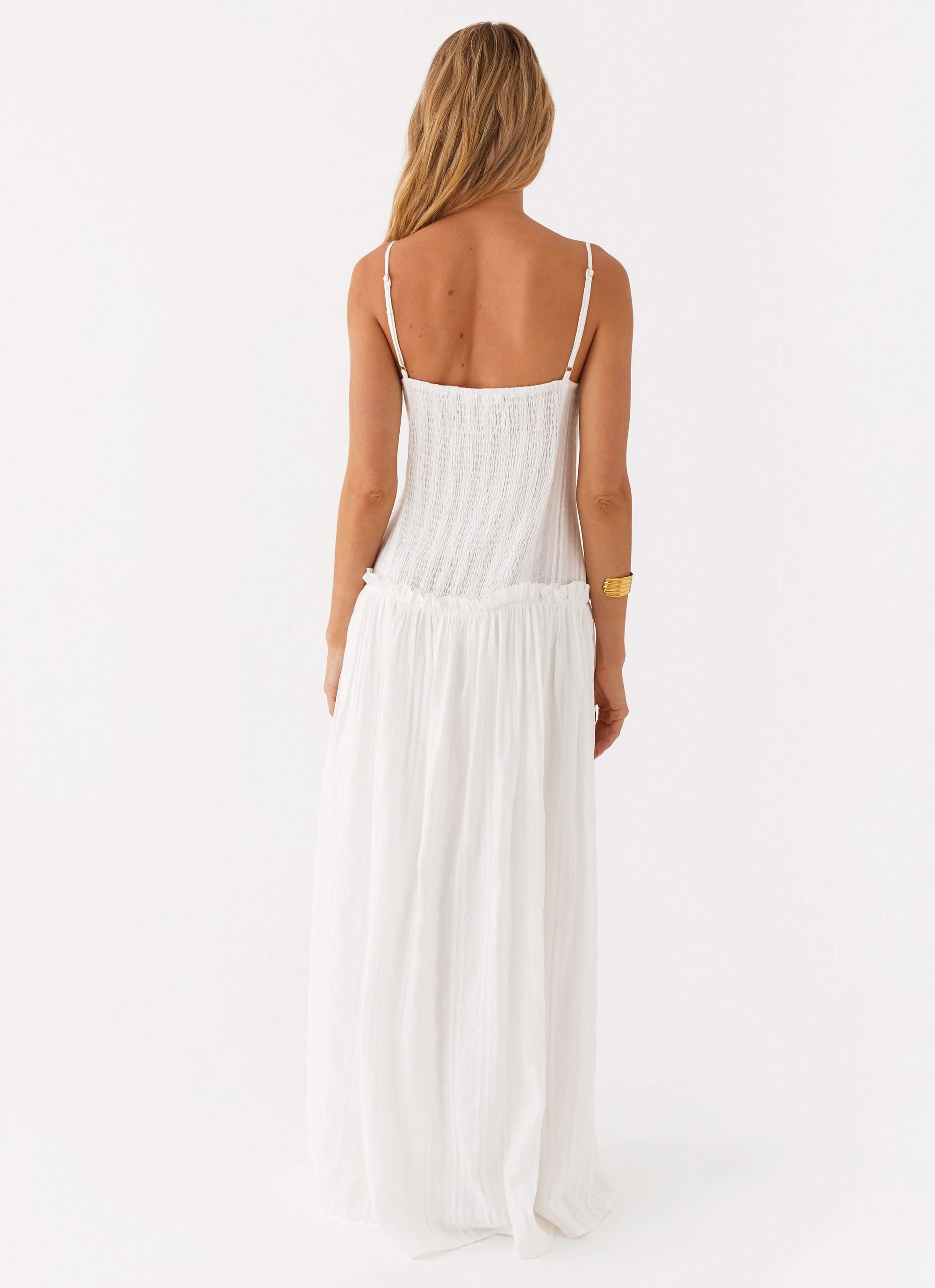 Jacinda Drop Waist Maxi Dress - Ivory Sunset Scene