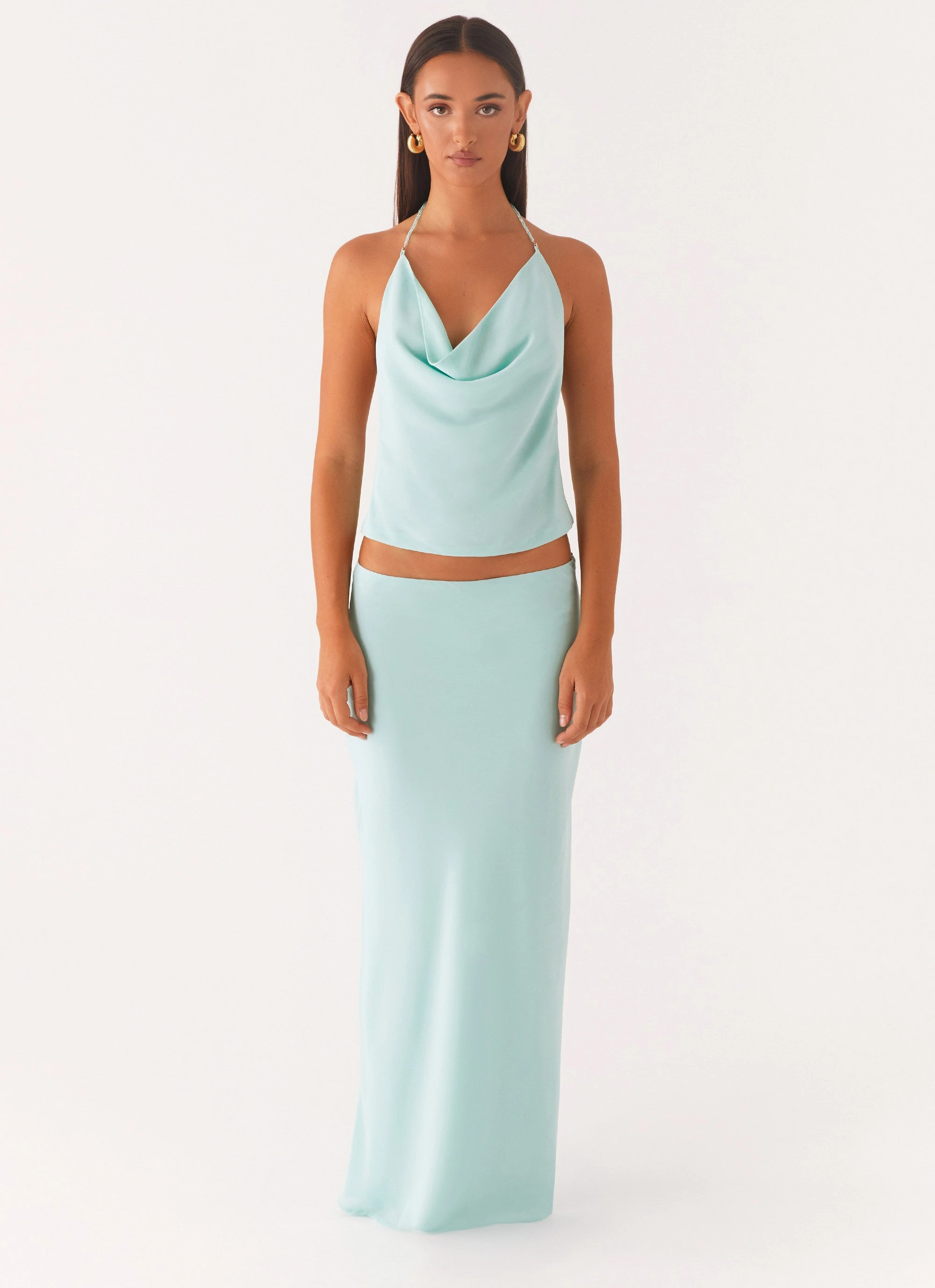 Another Life Chiffon Maxi Skirt - Pale Blue Evening Look