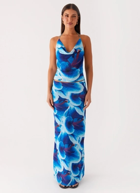 Drapey Fabric Another Life Chiffon Maxi Skirt - Turquoise Floral