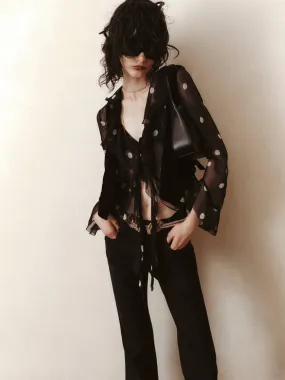 Ruffle Detail Sheer Shirt Quick-Dry