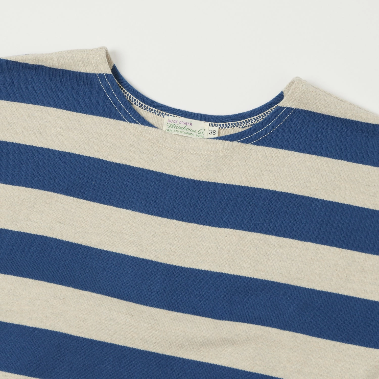 Warehouse & Co 4050 Duck Digger Border Stripe T-Shirt - Blue/Oatmeal MoistureWicking