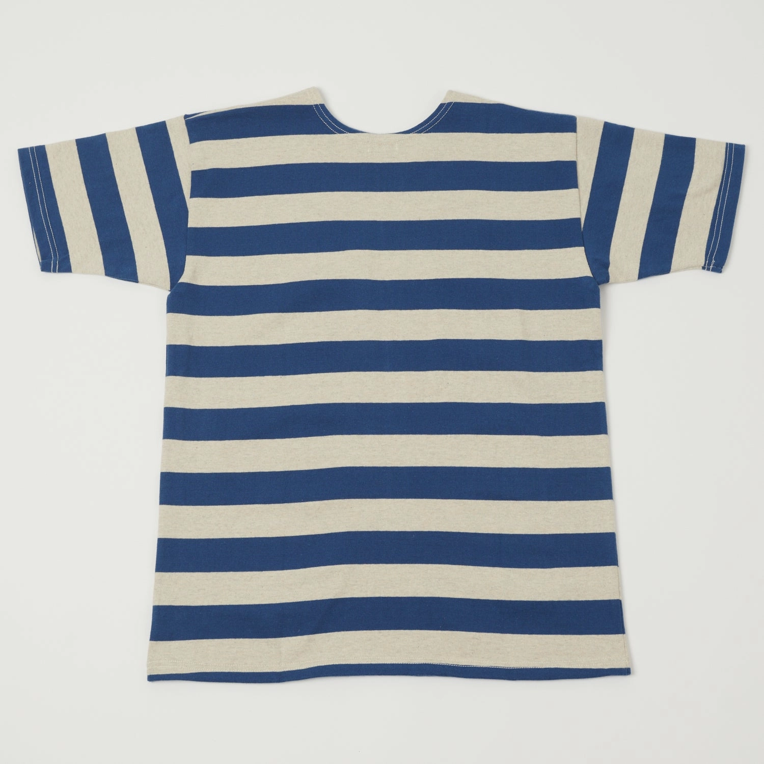 Warehouse & Co 4050 Duck Digger Border Stripe T-Shirt - Blue/Oatmeal Elderly Comfort Layered Collar Structure
