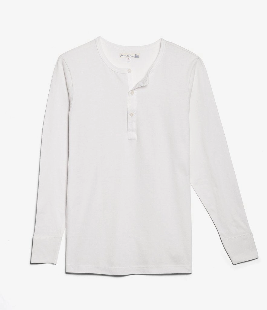 Merz b. Schwanen 1930s Long Sleeve Henley - White Comfy Top