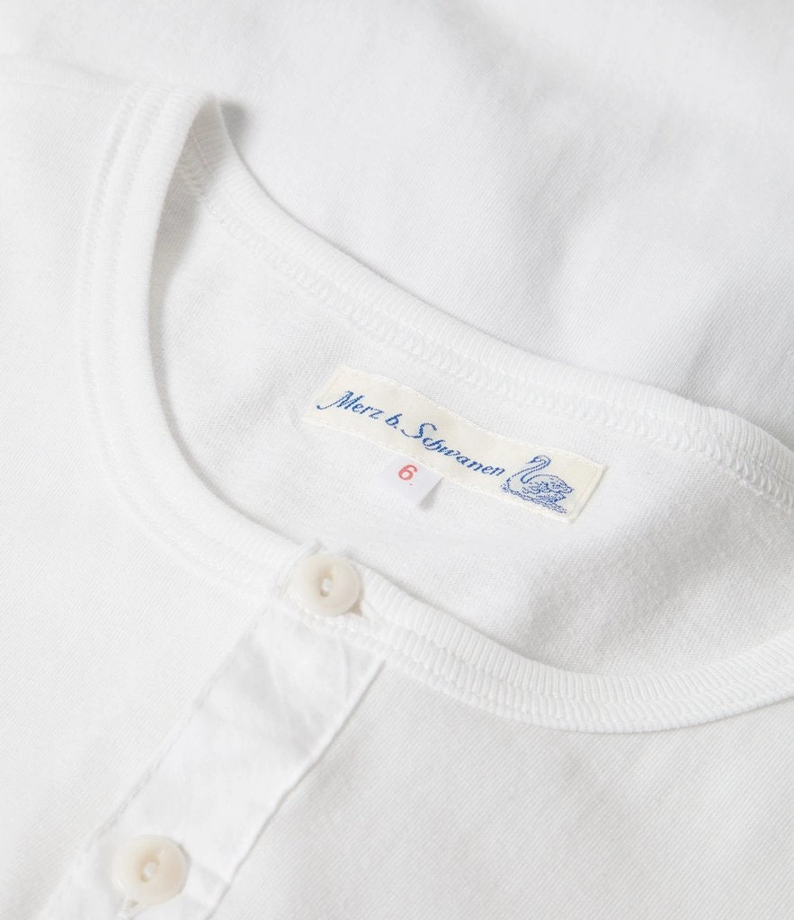 Merz b. Schwanen 1930s Long Sleeve Henley - White Casual Flex Design