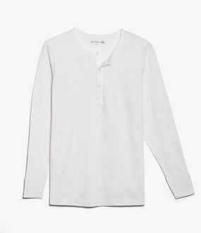 Merz b. Schwanen 1930s Long Sleeve Henley - White Comfy Top