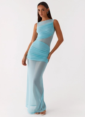 Apollo Maxi Dress - Aqua WrinkleResistantFinish