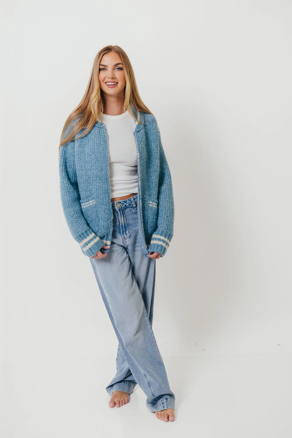 PreShrunk Fabric Apres Zip-Up Sweater in French Blue