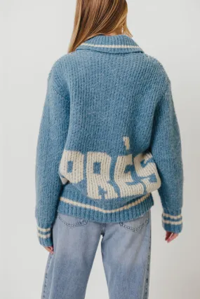 DenseKnit Fabric Apres Zip-Up Sweater in French Blue