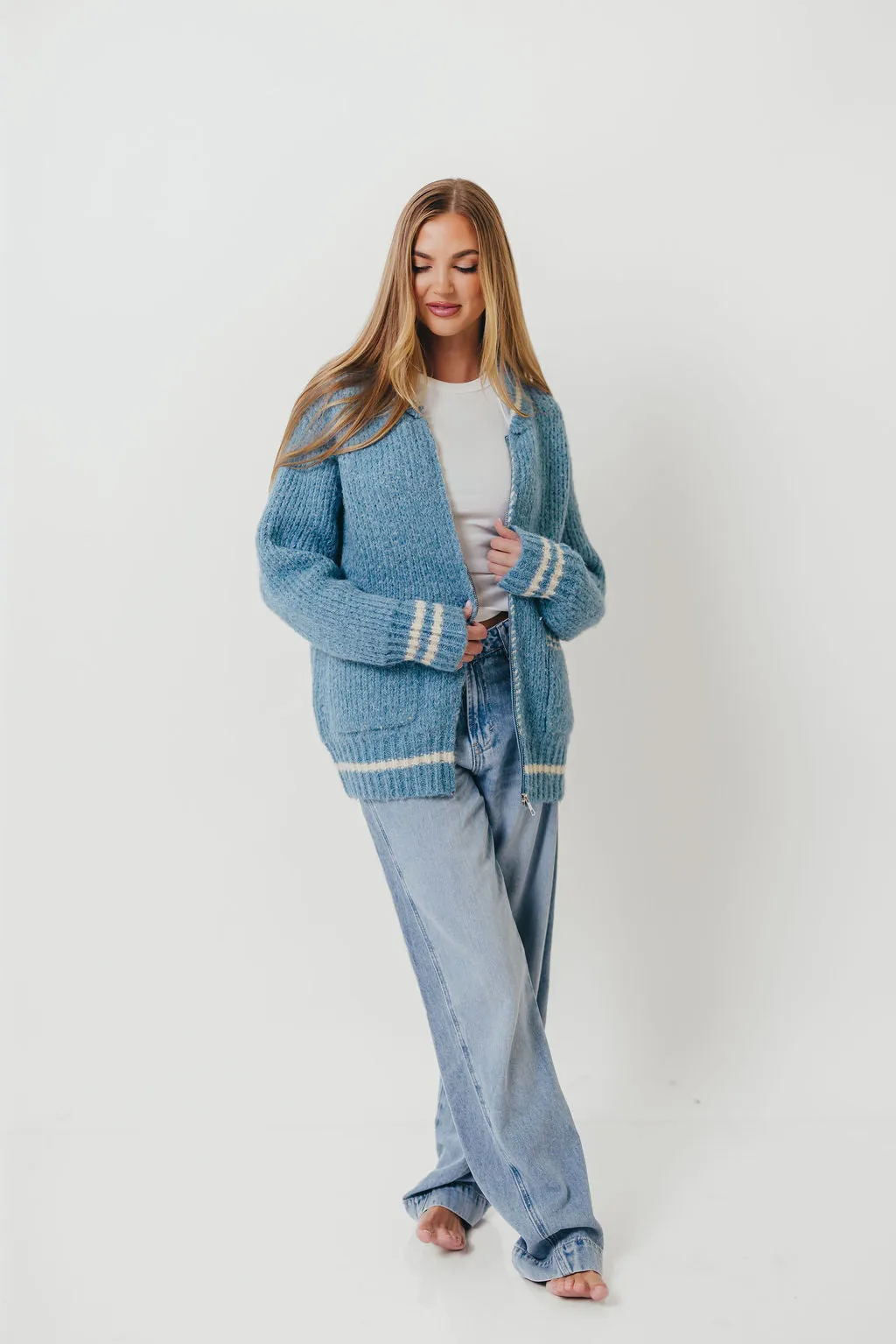 Apres Zip-Up Sweater in French Blue Fresh Outfit Layered Edging