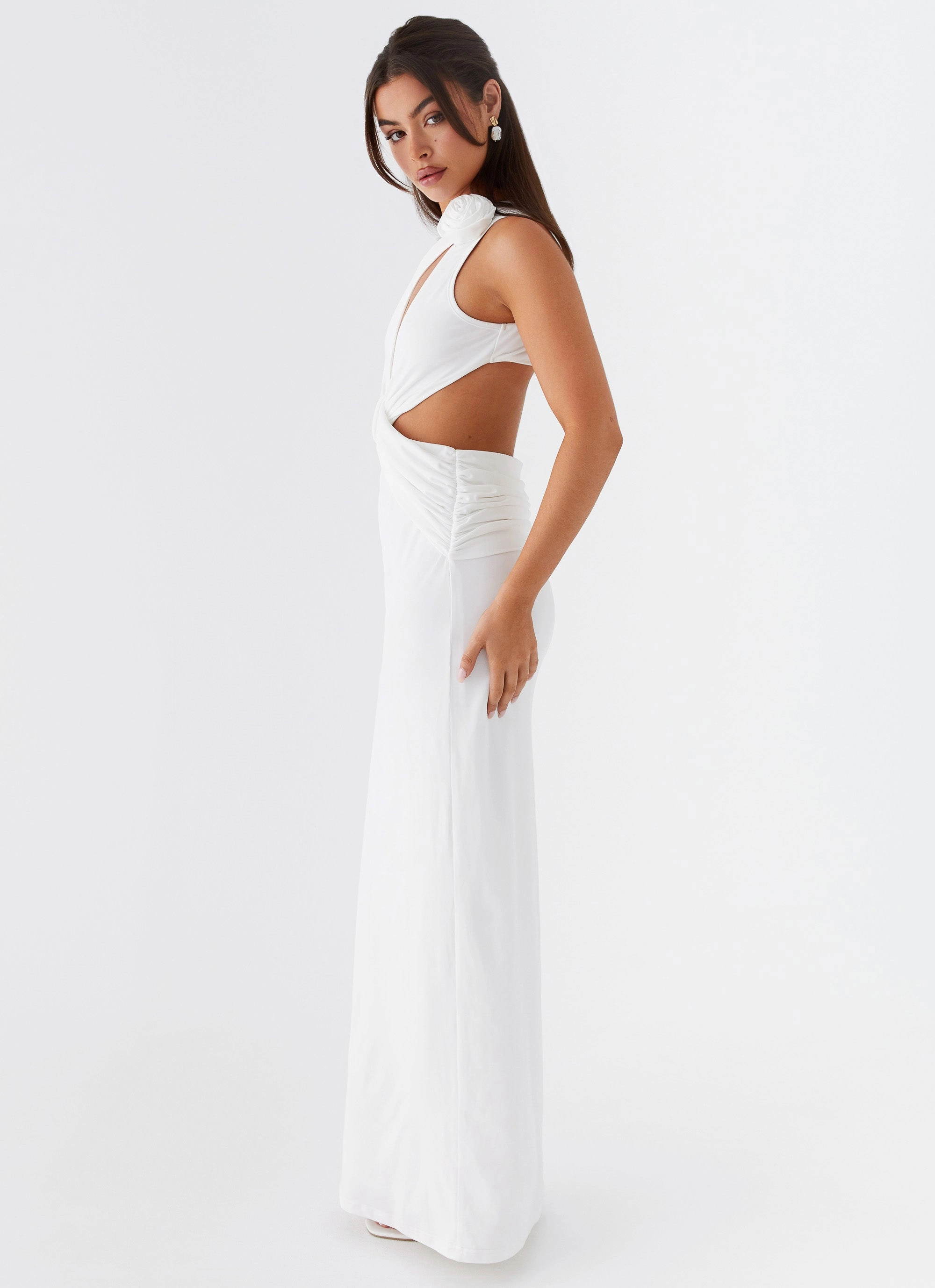 Eco-Lining Waist-Cinching Lovesome Rosa Maxi Dress - White
