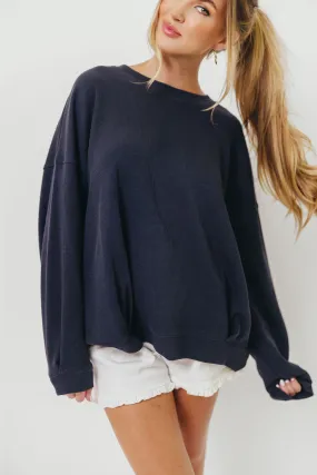 Circular Knit Easy Layering Around Town Crew Pullover in Dark Navy