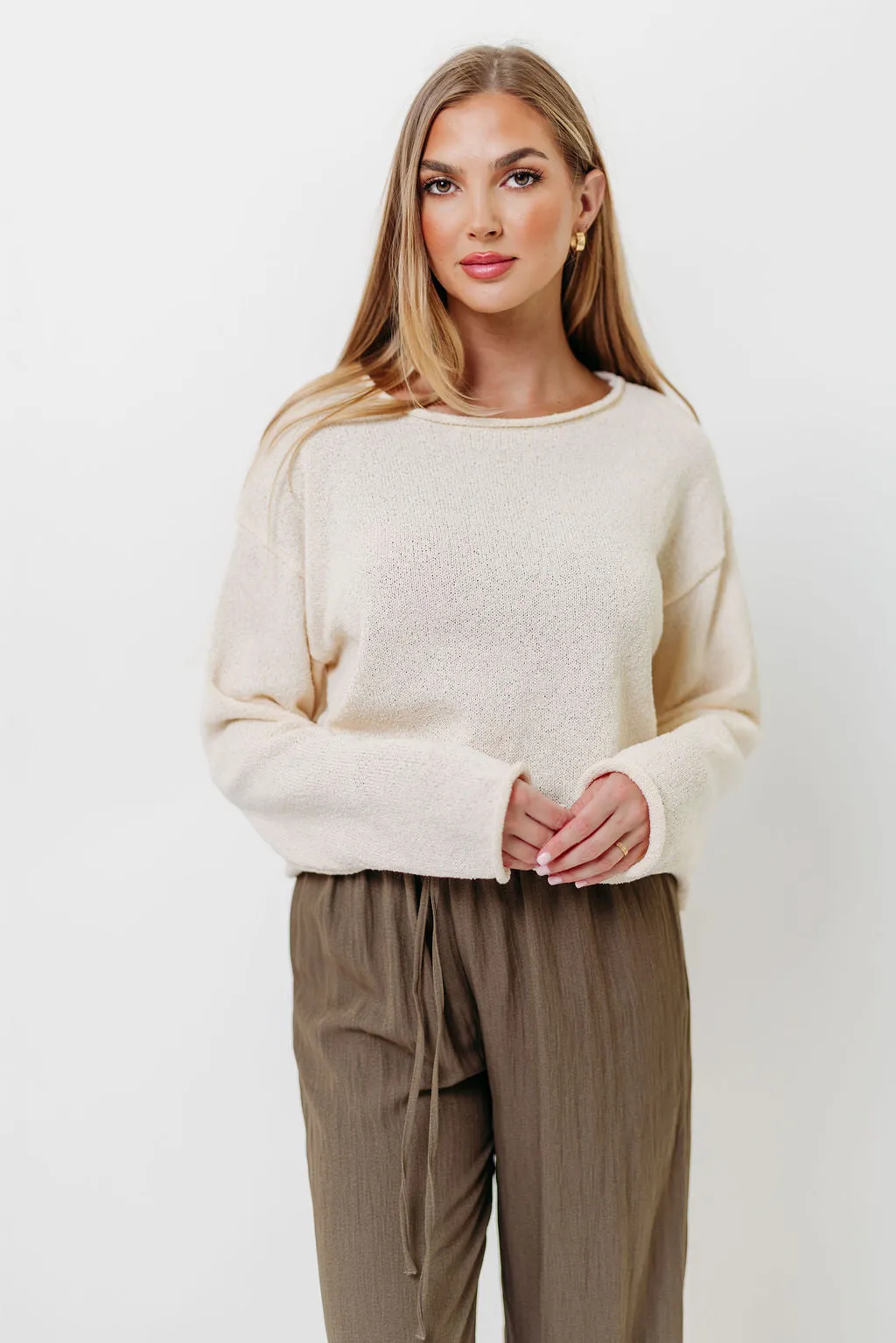 Ashwin Sweater in Cream Reinforced Hems