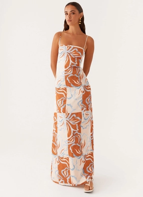 Bold colors Aster Bloom Maxi Dress - Orange Blue Floral