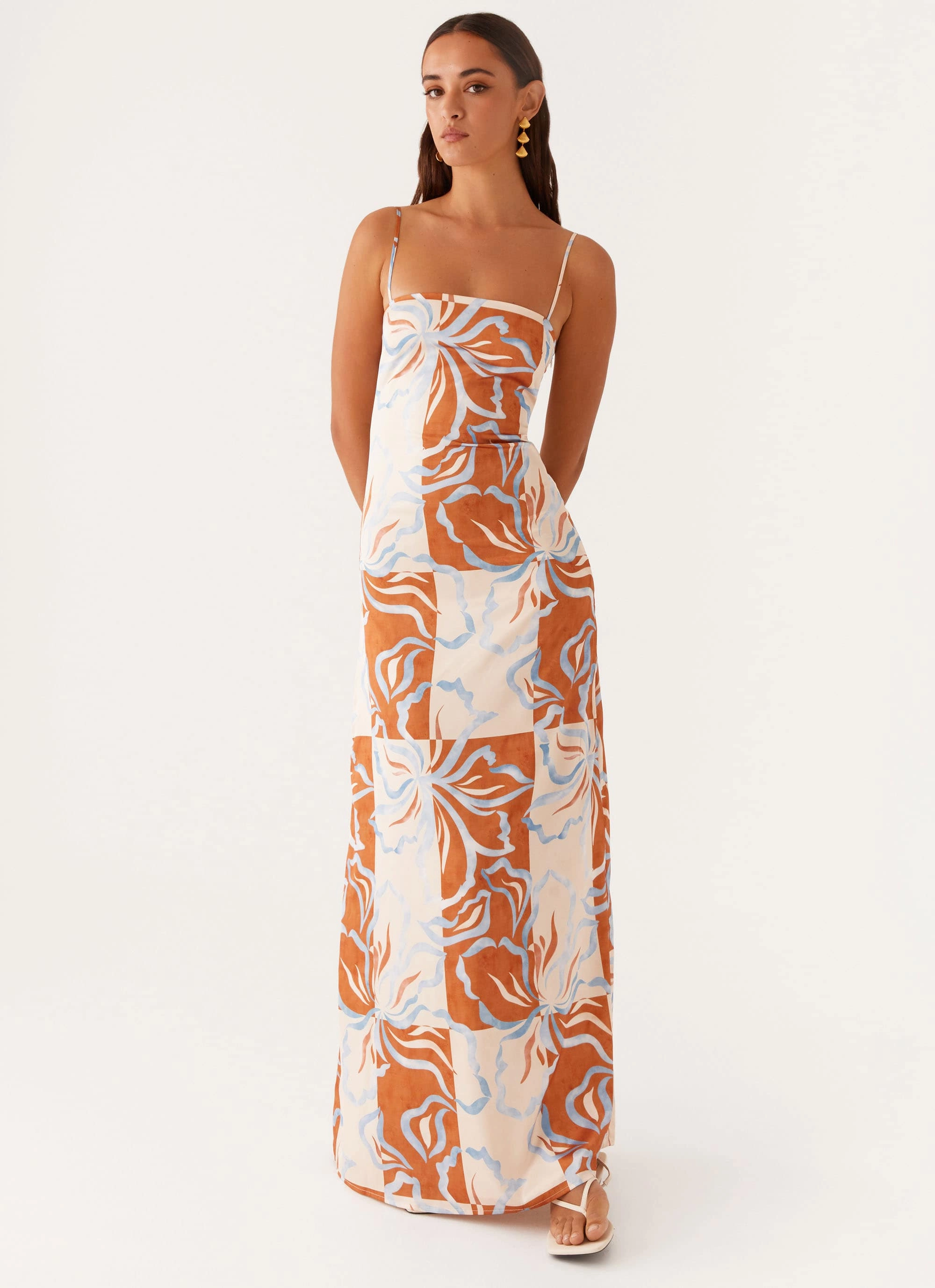 Bold colors Aster Bloom Maxi Dress - Orange Blue Floral